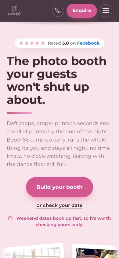 Booth66 homepage on a phone